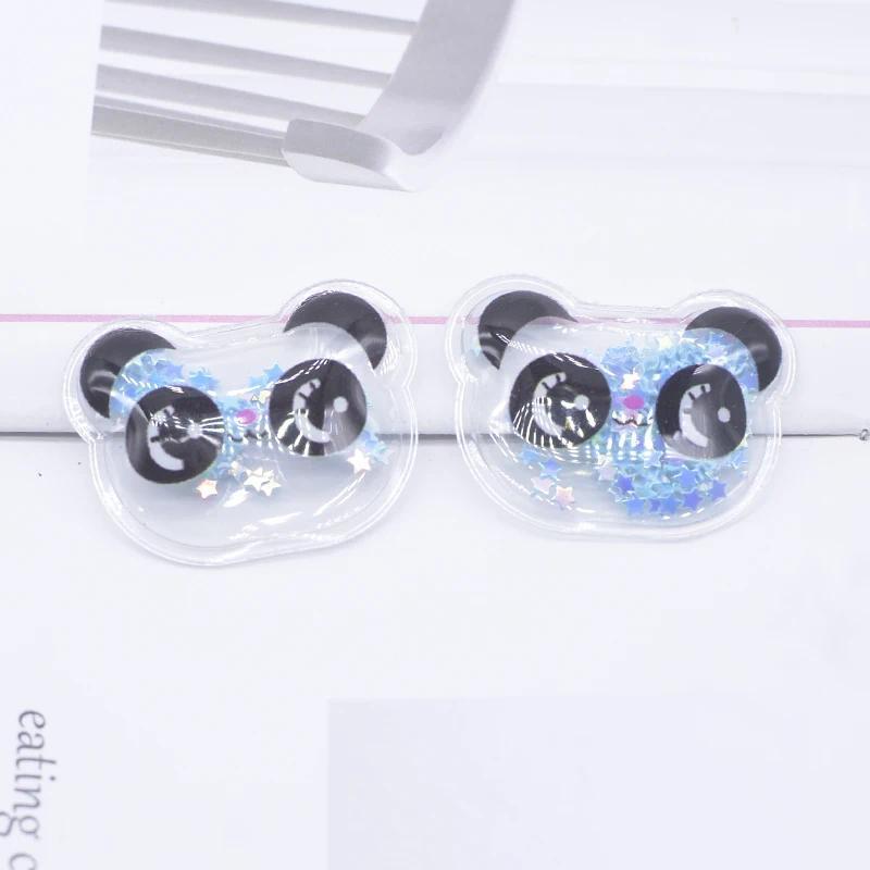 12Pcs 36*28mm Transparent Plastic Filling Sequins Panda Applique for DIY Baby Headdress Hairpin Band Decor Accessories Patches