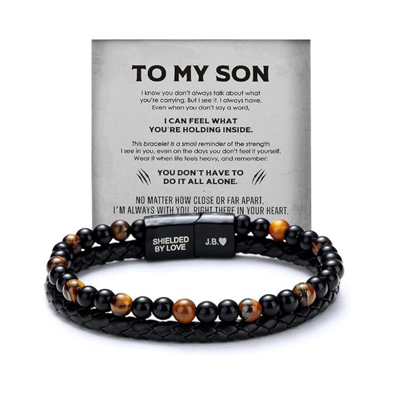 Men s Volcanic Stone Bracelet with Magnetic Buckle and Tiger Eye Beads 8.5 inches