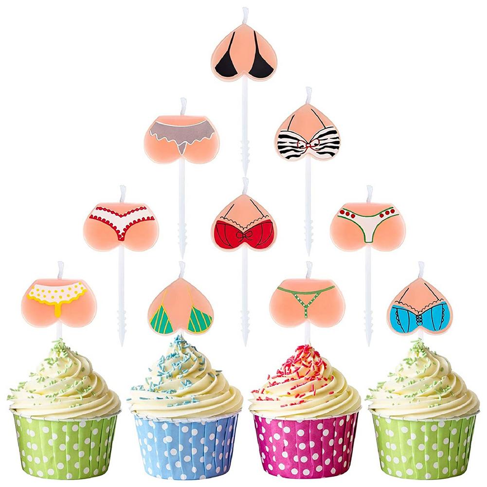 5pcs Funny Bikini Birthday Cake Topper Decor Smokeless Birthday Candles Cupcake Topper Decoration Celebration Party Candle Gifts