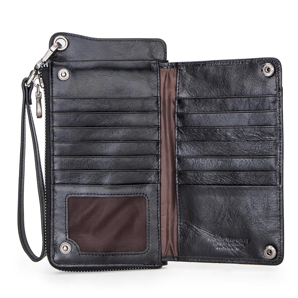 CONTACT'S Cow Leather Men's Long Wallet Vintage Clutch Wallets Male Coin Purse For 6.5" Cell Phone