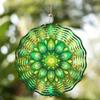 Green Mandala Hanging Wind Spinner, Metal Garden Wind Chime, Outdoor Yard Decor with 360° Rotating Hook, Durable and Reflective, No Battery Needed