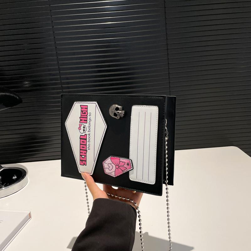 

New fashion punk handbag chain small square bag commuter messenger women s bag large capacity shoulder bag чёрный