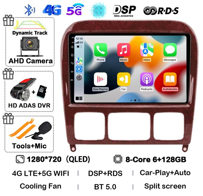 Android 14 Carplay Auto Car Stereo Radio For Mercedes Benz S-Class S Class W220 VV220 1998-2005 Mutimedia Player GPS Navigation