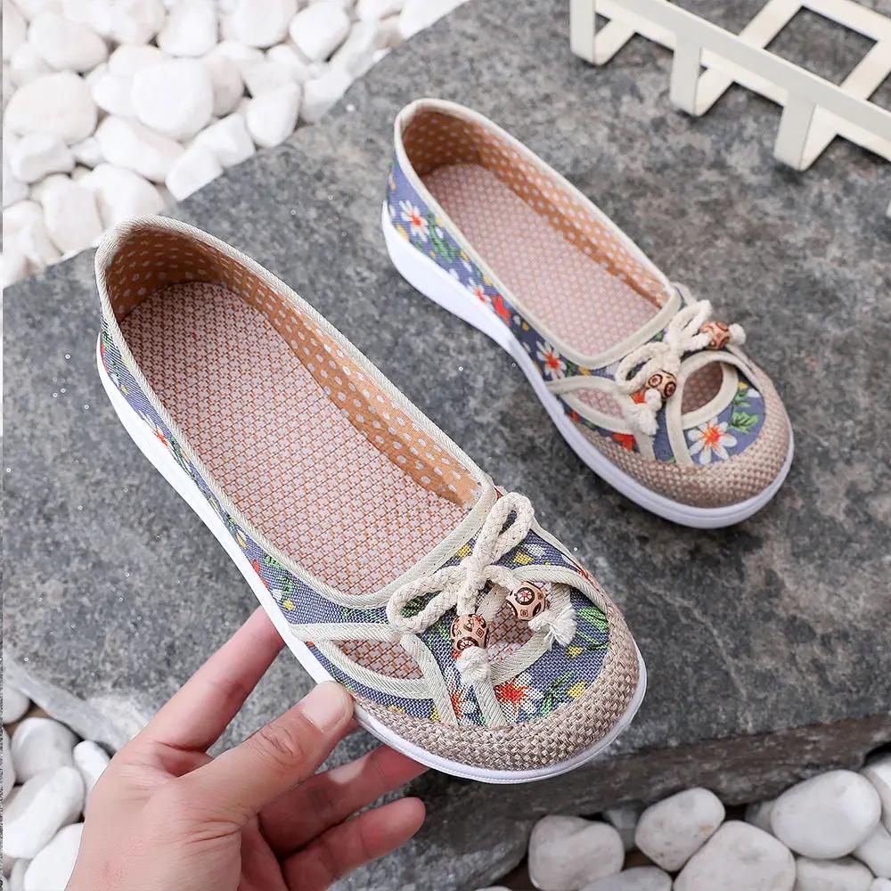 Fashion Ladies Shoes Kawaii Flat With Bow Cute Canvas Women Footwear Slip On Luxury Offer Daily Routine Autumn Korean High Quality 39 A