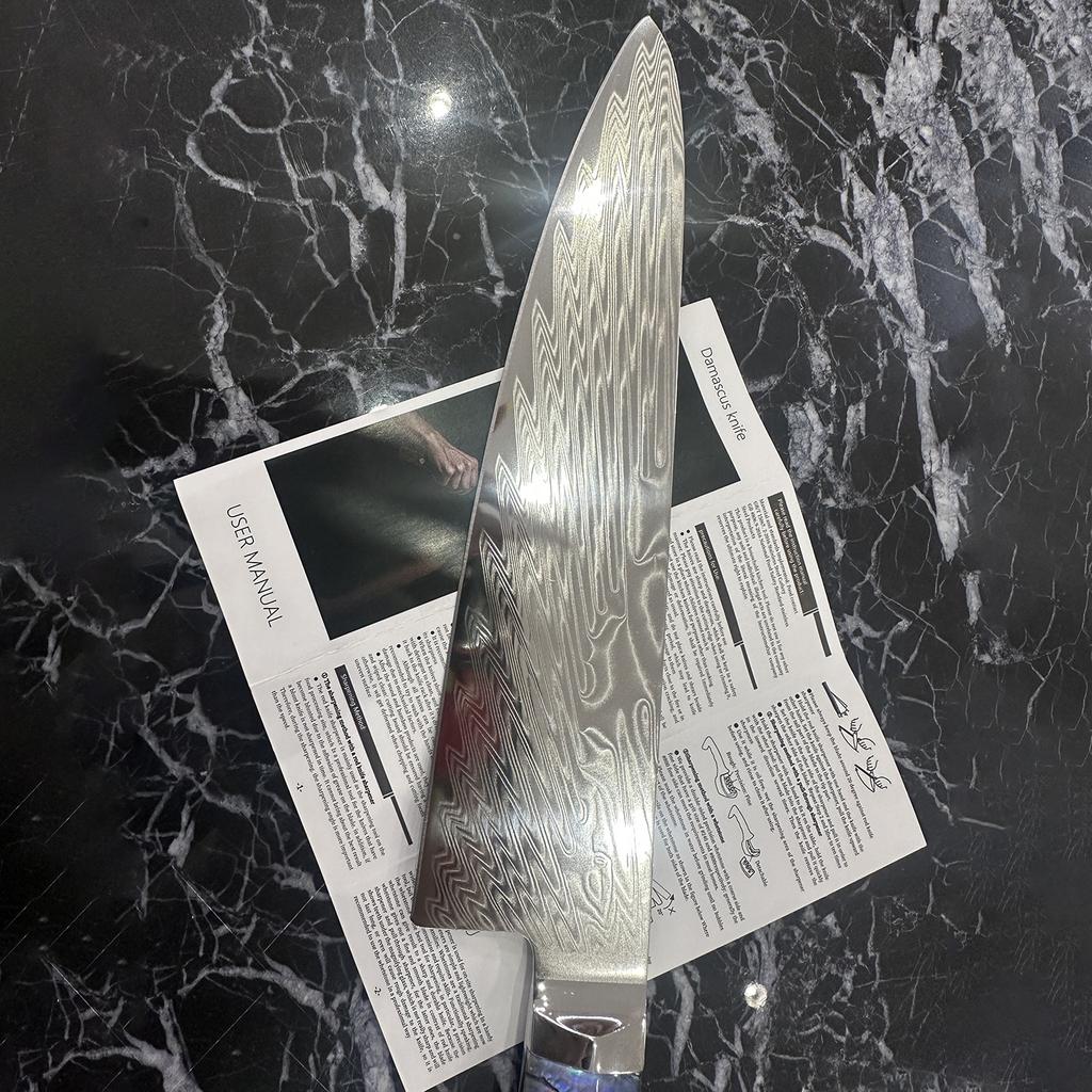 8 Inch Chef Knife 73-layers Damascus AUS-10 Steel Blade Cleaver Slicing Japanese Kitchen Knife Hexagonal Abalone Shell Handle
