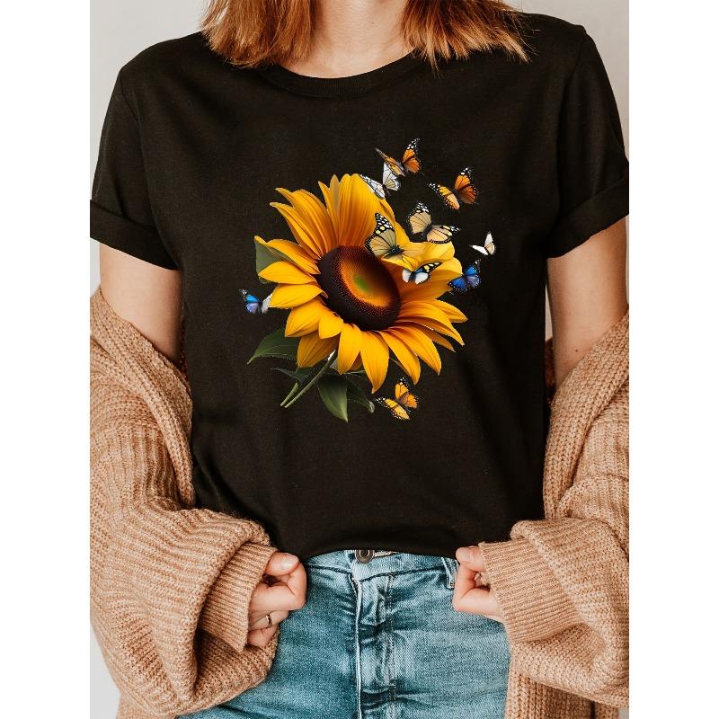 European Size European Size Women's -Look & Print T-Shirt - Short Sleeve Crew Neck Casual Blouse, Spring Summer Everyday Outfits