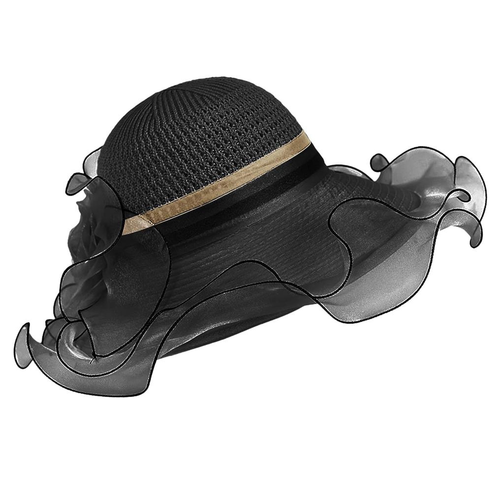 UV Protection Organza Straw Wide Small Face Sun Flower Actress Sun UV Wedding Formal [LYING] Hat, Hat, Women's, Elegant, Hat, Brim, Effect,