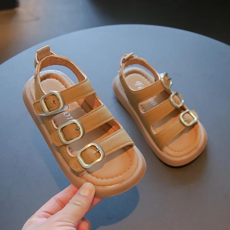 Summer Kids Sandal Cut-outs Non-slip Children Causal Boys Beach Sandals Fashion Solid Color Girls Children Sandals Soft Bottom