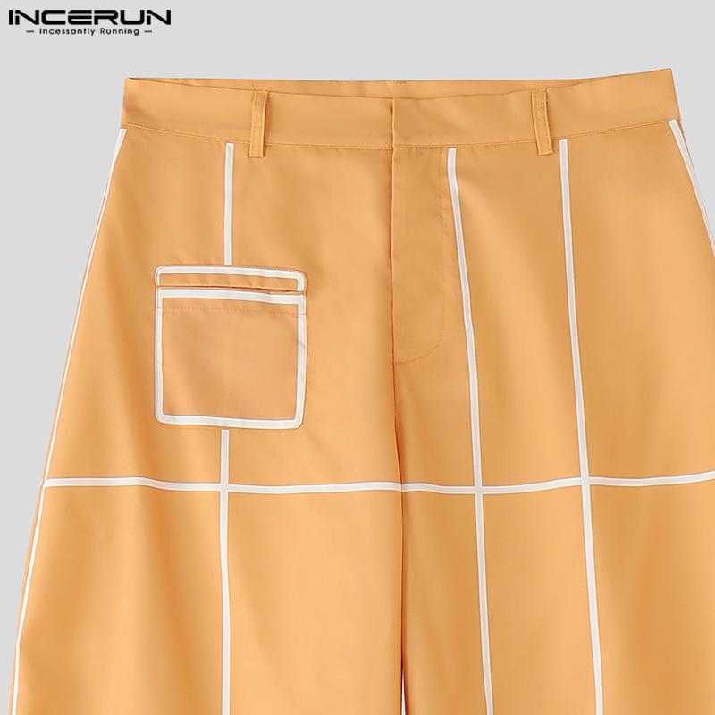 INCERUN Ανδρικό Υπερμεγέθης Παντελόνι με Φερμουάρ στη Μέση, Πλαϊνές Τσέπες, Καρό, Καθημερινό, Φαρδύ, Μακρύ Παντελόνι