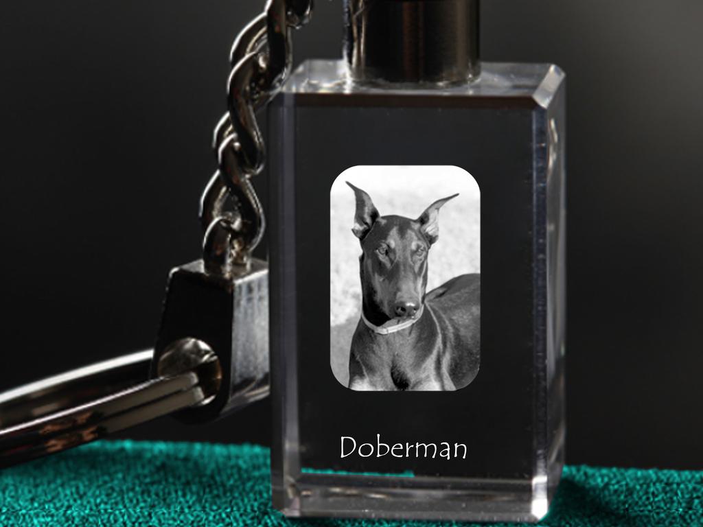 Dobermann, Doberman Pinscher, Dobie - Chaveiro de cristal com foto de cachorro, chaveiro iluminado, presente exclusivo da marca Art-Dog