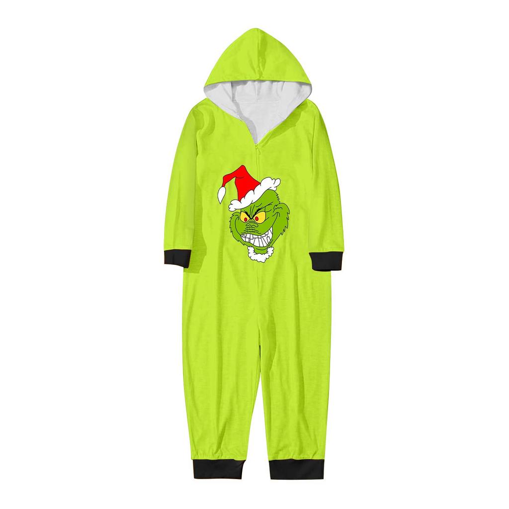 Parent-Noël Imprimé Parent-Enfant Zippé à Capuche Combinaison Homewear