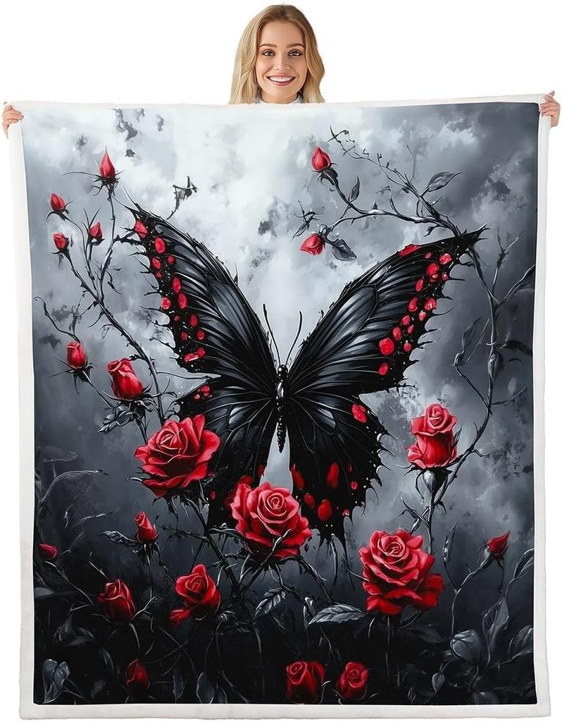 GUOYU Decke Happy Halloween Fleece-Decke Baby Kürbis Geist Feiertags Sherpa-Decke Gotische Fledermäuse Florale Pflanzen Flauschige Plüschdecke für Kinder