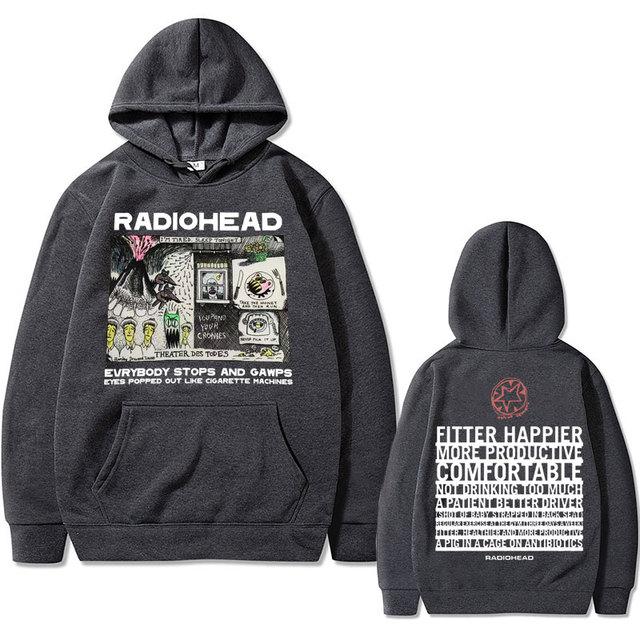 

Толстовки с капюшоном британской винтажной рок-группы Radiohead Все останавливаются и таращатся, глаза вылезают из орбит, как сигареты L