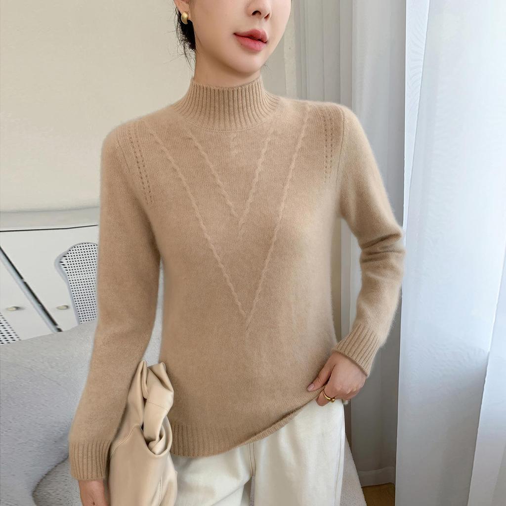 Women's Floral Jacquard High Neck Cashmere Sweater - Thickened, Versatile Autumn/Winter Knit Base Layer