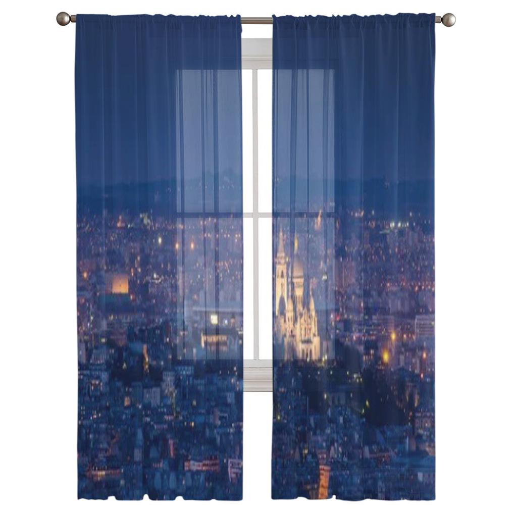 Paris Cityscape Tulle Sheer Window Curtains For Living Room The Bedroom Modern Chiffon Voile Organza Curtains Decor Drapes