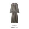 Kaslead New Women Clothes Western Style Fashion Simple Loose Satin Lace-up Long Sleeve Nightgown Dress