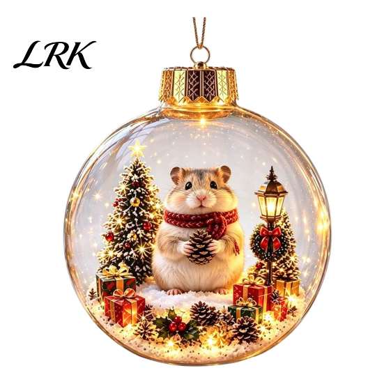 Winter Theme Party Supplies 3D Christmas Animal Faux Crystal Ball Ornament, Lighted Acrylic Hanging Decor Warm Light Scenes with Hedgehog Penguin