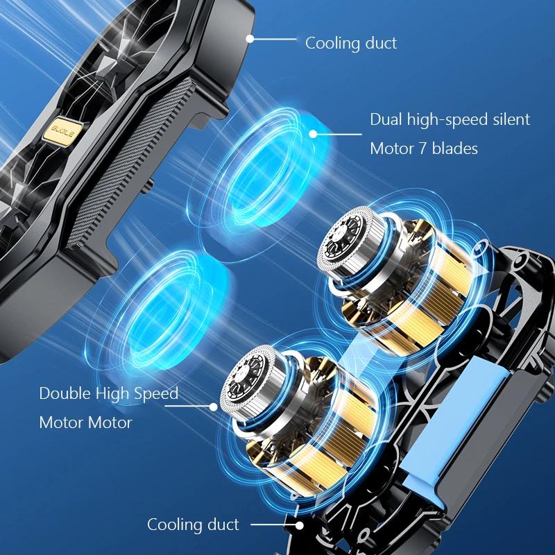 Dual Fan Mobile Phone Cooler Cable/Battery Portable Game Heat Sink Air Cooling Type-C with Blue Light for Android IOS PUBG Game