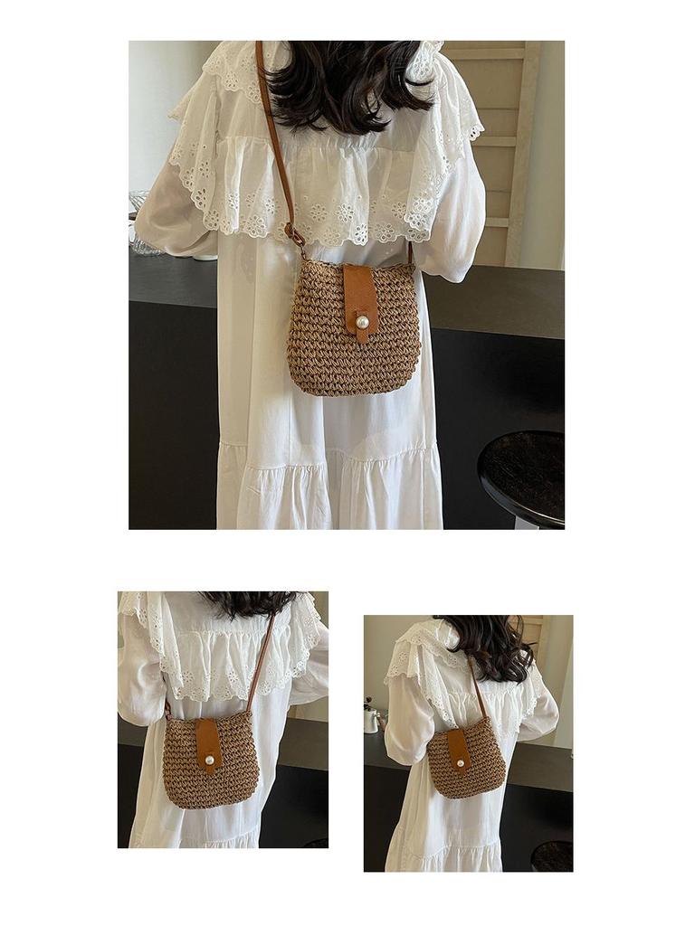 2025 Dam Populär Vävd Crossbody Hinkväska - Resa Strand Halm Axelväska för Sommaren