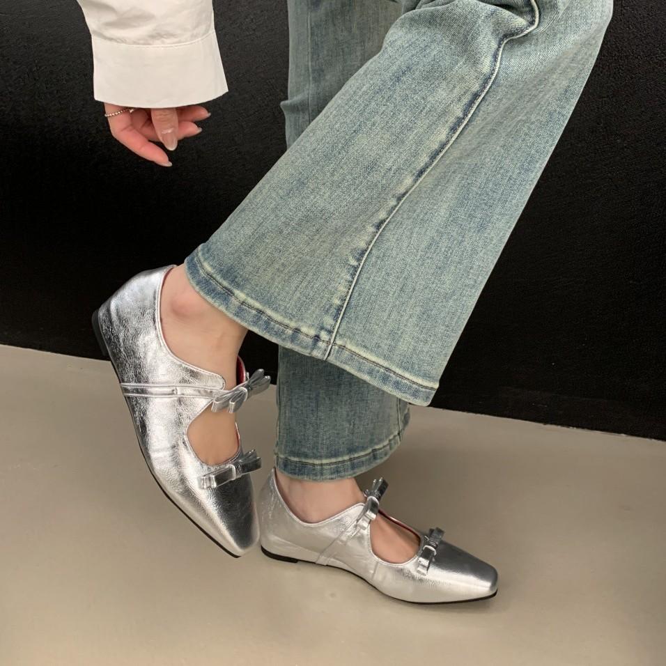 2025 Spring New French Temperament Double Bow Square Head Inner Height Increase Mary Jane Shoes Small Fragrant Single Shoes