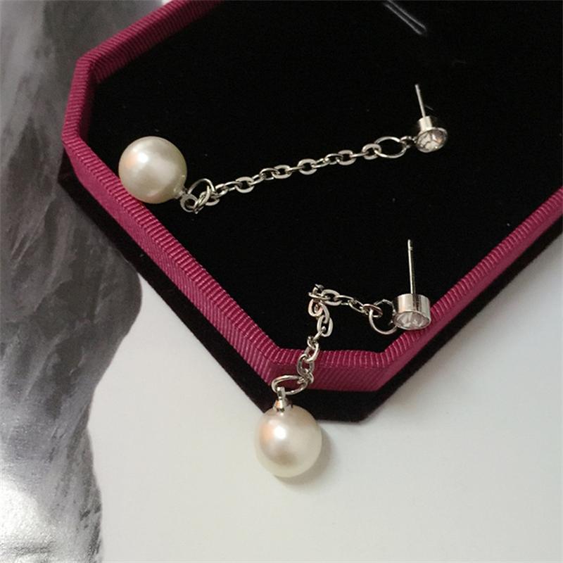Women's Hanging Earrings Imitation Pearl Ball Pendants Dangle Earrings Silver Chain Drop Earrings for Female trend