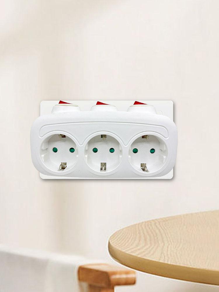 Extension Socket with 3 Individual Switches 3 Horizontal Socket Power Adapter Wall Socket for Living Room Bedroom