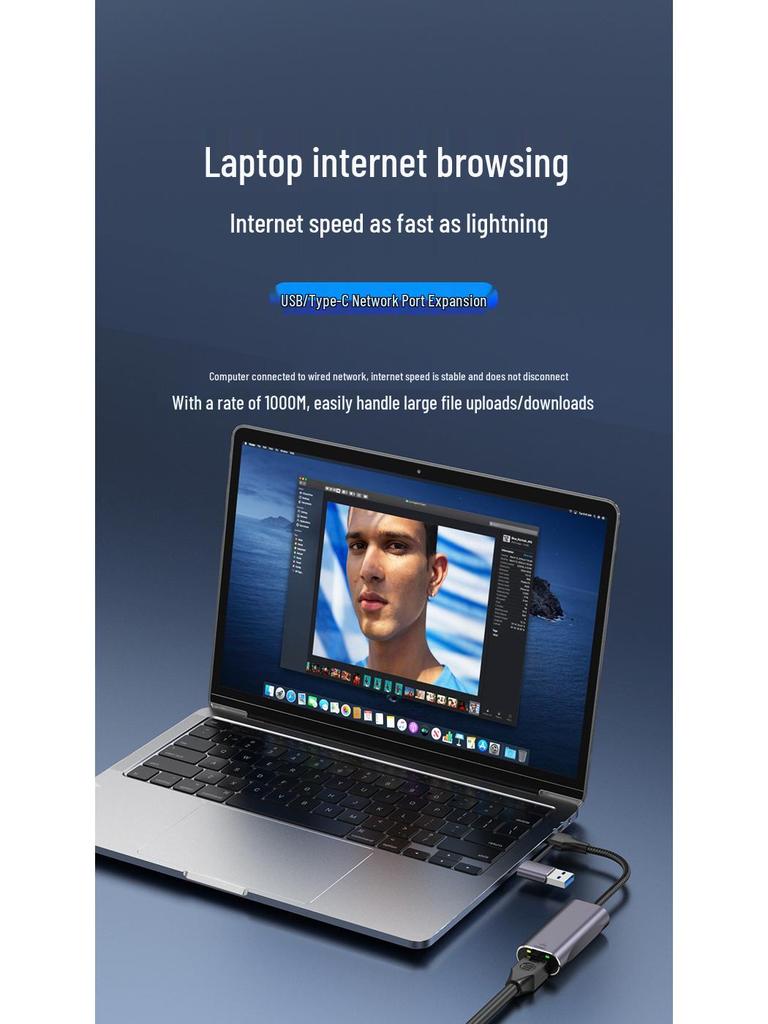 Type-C USB to Gigabit Ethernet Adapter for Laptops, Tablets, and Phones
