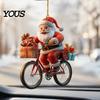 Small Festive Gift for Family 2Pcs Christmas Santa Riding Bicycle Acrylic Hanging Ornament, Car Exquisite Holiday Party Favors Interior Rearview
