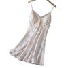 Summer Lace Camisole Nightgown with Removable Pads - Women's Sexy Ice Silk Pajamas