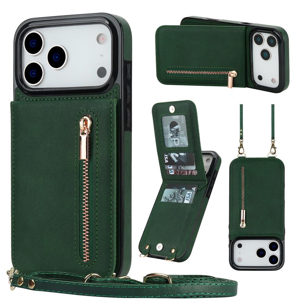 Wallet Zipper Crossbody Lanyard 4 Credit Card Slot Case For iPhone 17 Pro Max 17 Air 16e 16 1514 + 13 12 11 XR XS 8 Plus 7 Cover