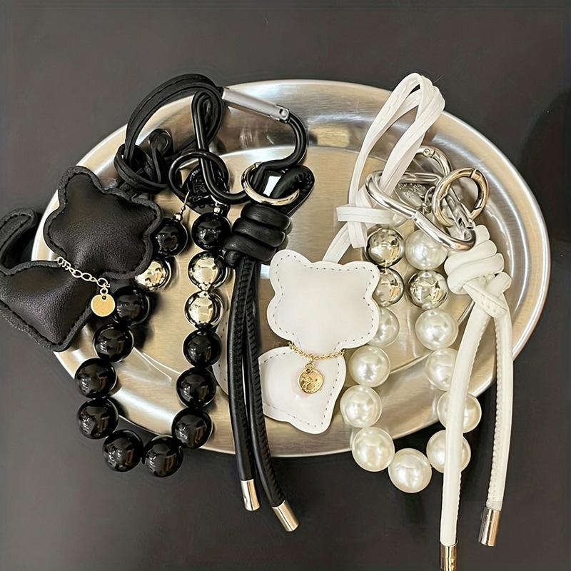 1Pcs Handbag Keychain New Imitation Pearl Cat Mobile Phone Chain Gift Hanging Ornament Pendant Women Girls