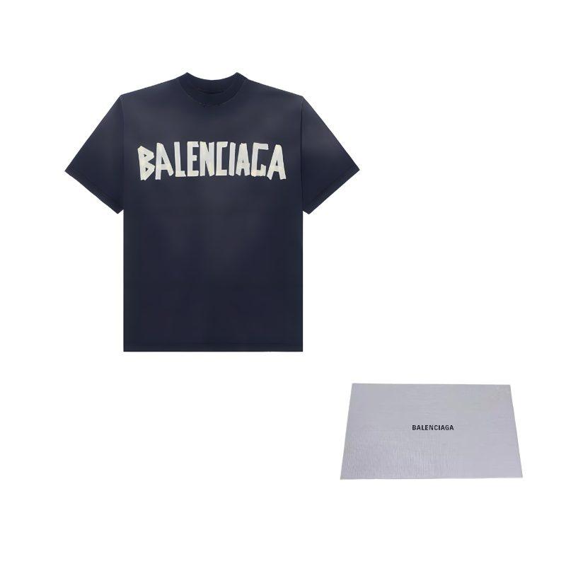 Balenciaga T-shirt da uomo a manica corta, vestibilità media, tipo nastro, nero sbiadito 739784TOVA91055