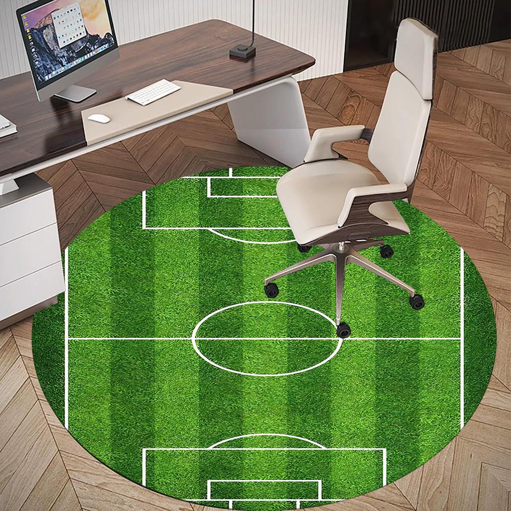1pc Soccer field Pattern Office Round Rugs, Under Chair Round Rugs for Living Room, Bedroom, Bathroom Decoration Carpet 091871