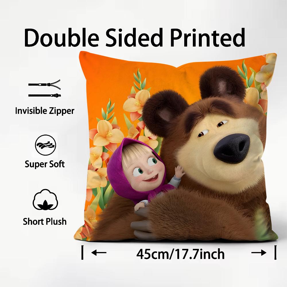 

MMasha And The BearR Cartoon Cushion Cover Plush Fabric Soft DoubleSided Printed Sofa Warm Winter Home Child Gift Pillow Case 30x30cm