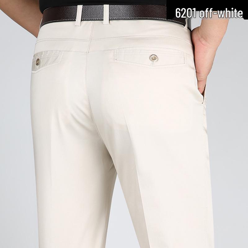 Men's High Waist Tencel Ice Silk Cotton Pants: Spring/Summer Casual, Straight-Leg, Non-Iron, Loose Fit.