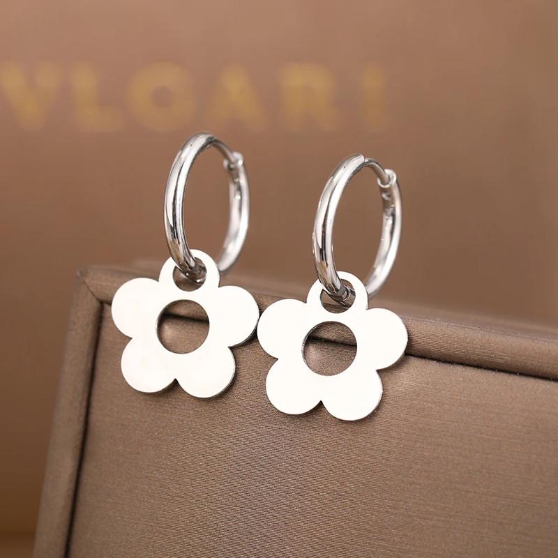 Stainless Steel Earrings Cute Cartoon Flower Pendants Korean Fashion Hoop Earrings For Women  Best Friend Wedding Gifts