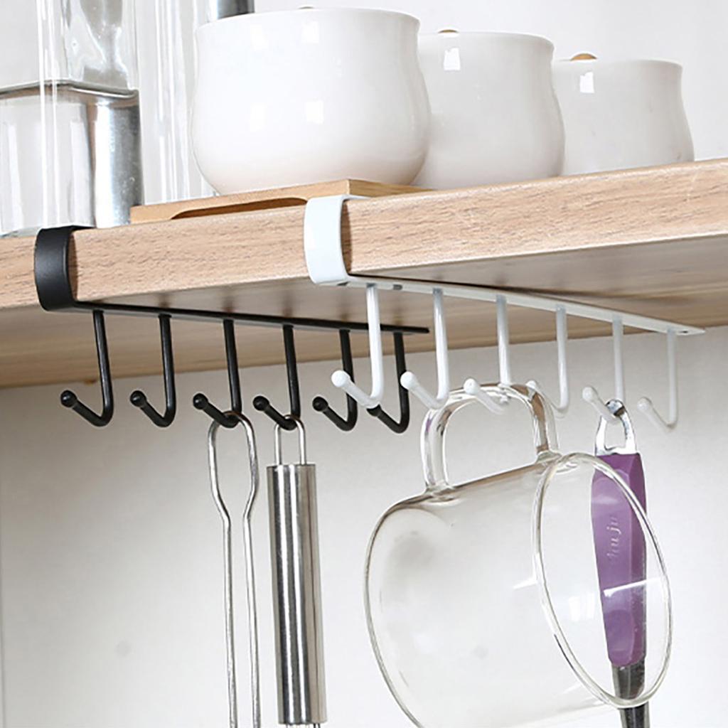 Practical Mug Holder Shelf with 6 Hook for Kitchen Supplies Cabinet Sundries and Wall Mounted Hanging Organizers