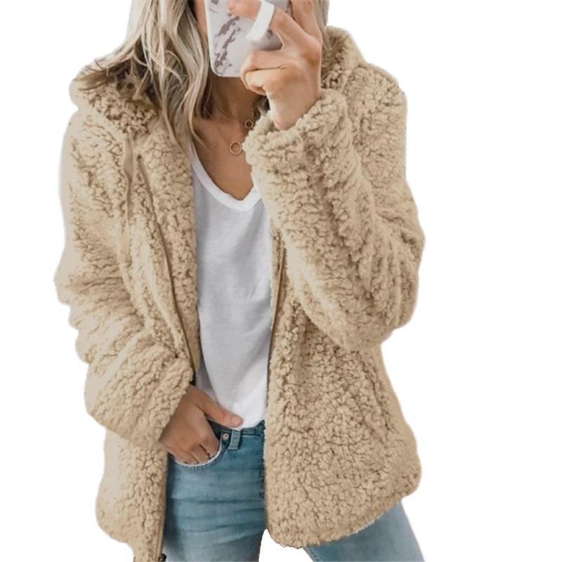Fashion Casual Long-sleeved Autumn and Winter Women's Zipper Cardigan Coat, Thick Hooded Plush Women's Loose Warm Jacket 965#