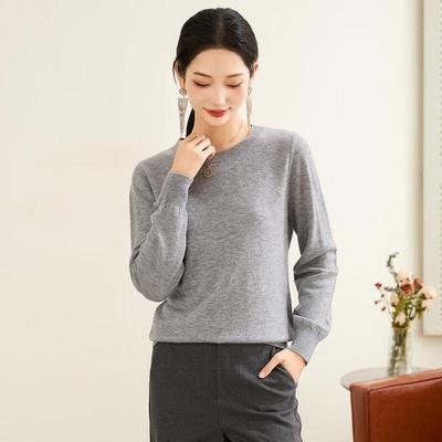 TUHUANG Women's Pure Wool Crew Neck Sweater