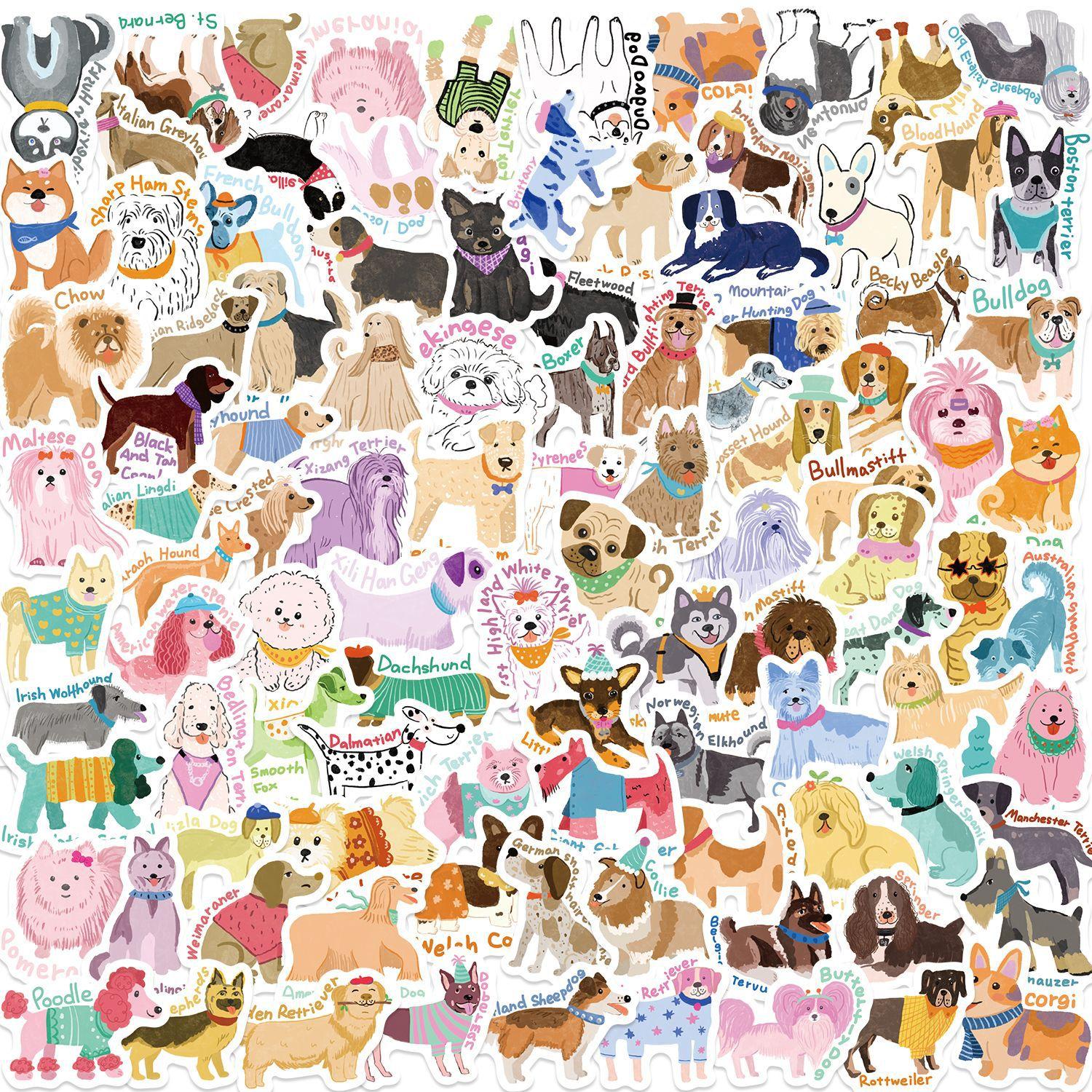 

100 Cartoon Colorful Dog Doodle Stickers Decorate Guitar Notebook Suitcase DIY Waterproof
