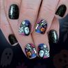 24PCS Reusable Press On Nail Halloween Theme Featuring Spooky Cobweb Skull Patterns And Comfortable ABS
