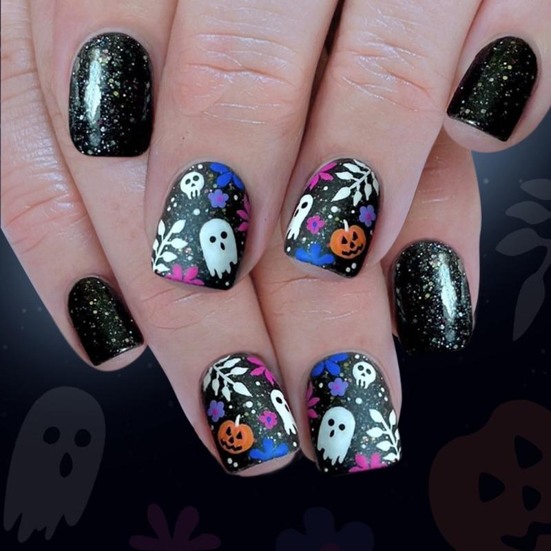 

Halloween False Nail Pumpkin Flower 24PCS Glittering Festival Fingernail Art Friendly For Party Costume 1