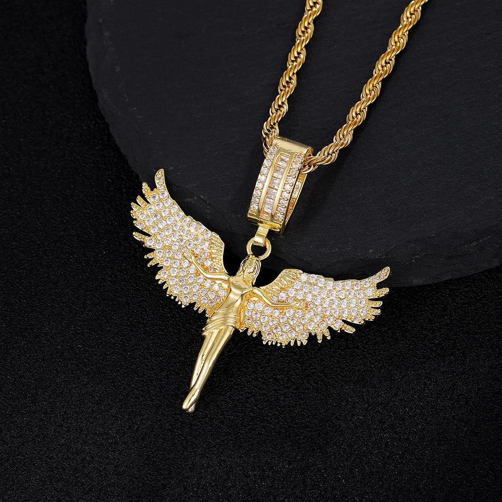 3D Engelsflügel Diamant Anhänger Unisex Pulloverkette