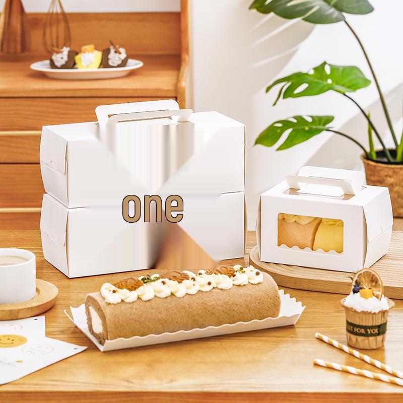 Swiss Roll & Mousse Dessert Packaging Box with Hand-Carry Feature for Whole and Half Rolls