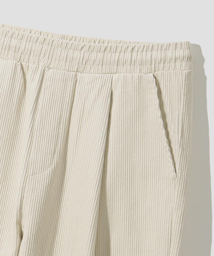 AGOD Single-Pleat Wide Corduroy Elastic Pants [Ivory]