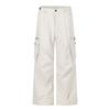 Mens Womens Casual Cargo Pants Cotton Linen Blend Straight Fit Loose Wide Leg With Multiple Pockets Button Detail