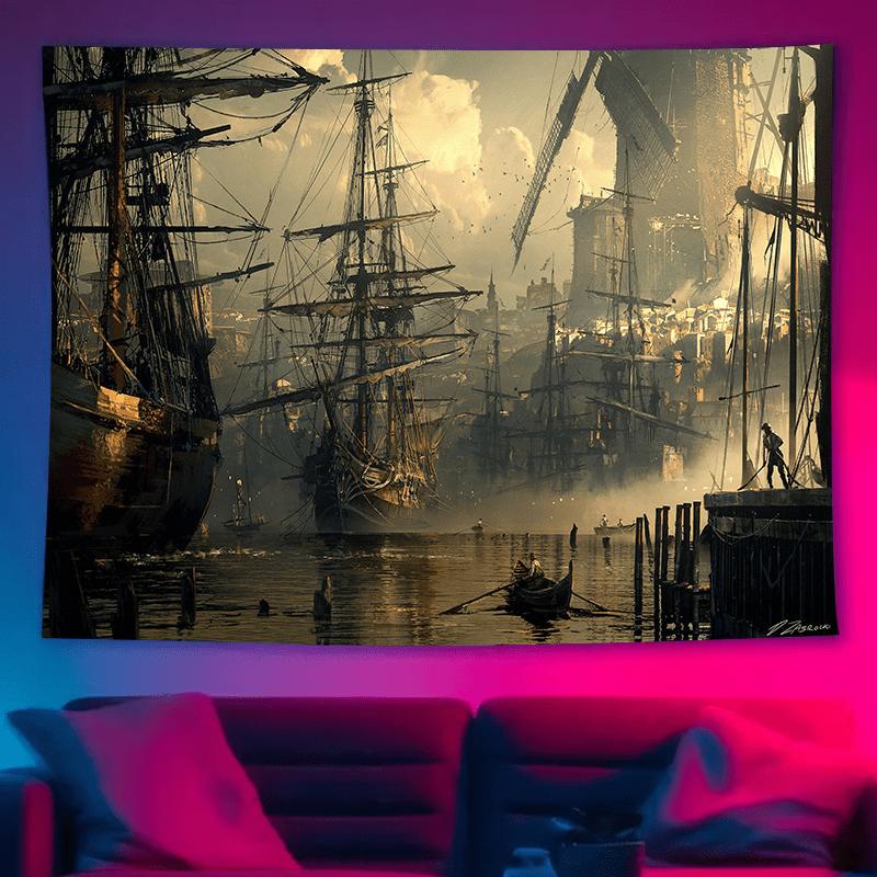 European Vintage Nautical Port Themed Tapestry Living Room Sofa Feature Wall Bedroom Headboard Decorative Tapestry