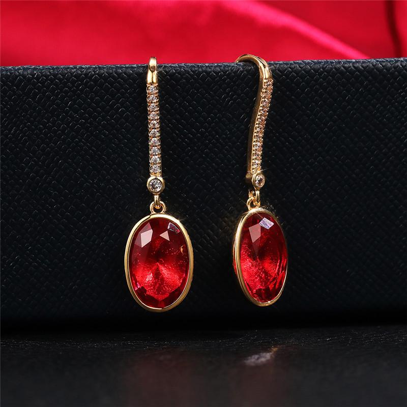 Huitan Simple and Elegant Red CZ Drop Earrings for Women Luxury Gold Color Female Earrings Fashion Versatile Jewelry WholesaleGood Product