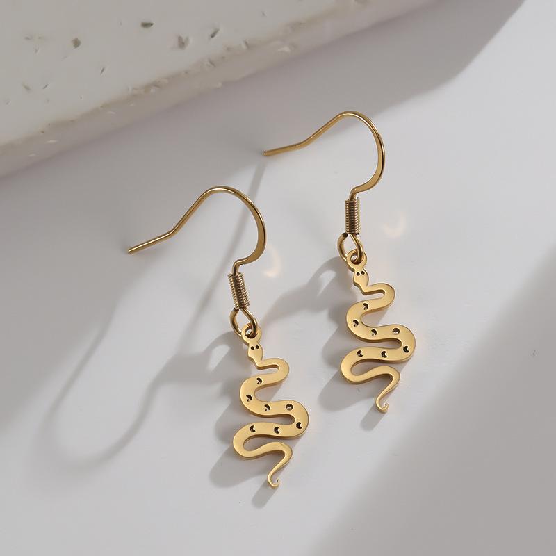 2025 Zodiac Snake New Year Earrings: Stainless Steel Hollow Pendant Fashion Jewelry