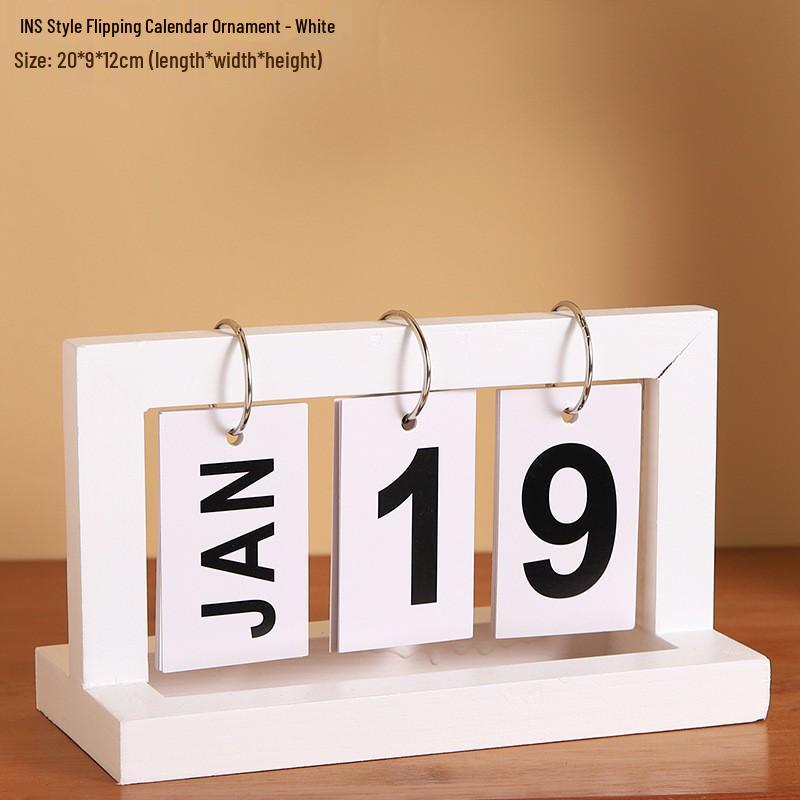 Rotating Wooden Perpetual Calendar Ornament for Desk and Home Decor